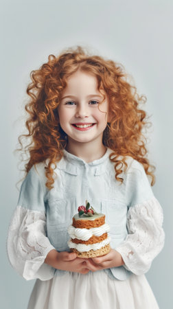 Apple on her head Cheerful little girl holding a green apple on her head and smiling at camera while standing isolated on white : Generative AIの素材