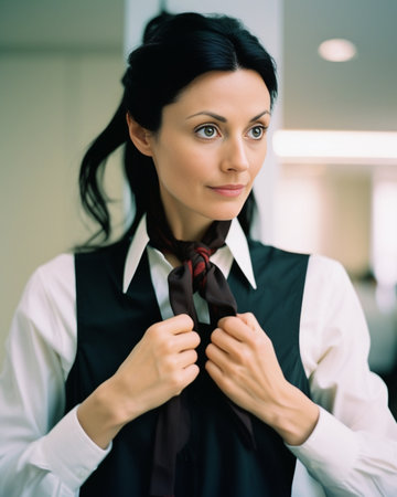 Beautiful mature woman adjusting necktie of her husband and smiling : Generative AIの素材