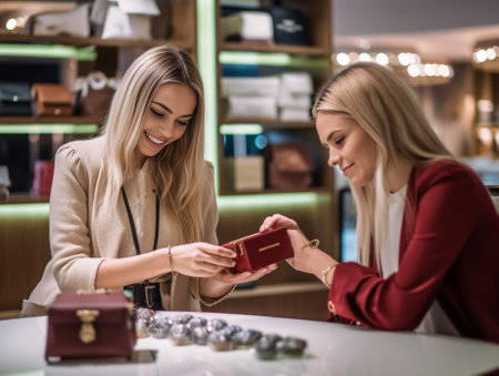 Buying and selling Close up of young woman giving a credit card to salesperson while shopping in the fashion boutique : Generative AIの素材