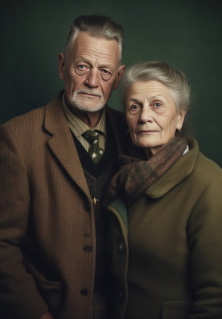 Beautiful senior couple keeping arms crossed and looking at camera : Generative AIの素材