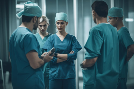 Busy young medical team communicating together while working in the hospital : Generative AIの素材