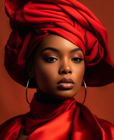 Beauty in style Attractive young African woman in baseball cap posing against red background : Generative AIの素材