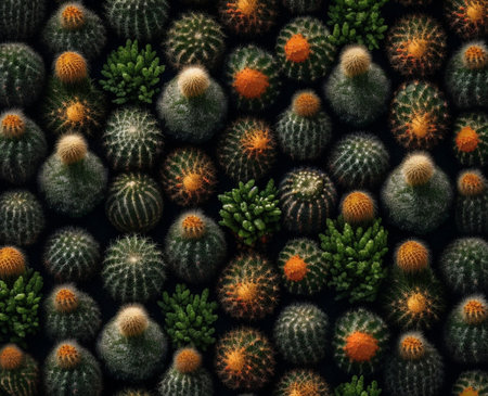 Cactus Top view of large group of potted cactus : Generative AIの素材
