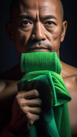 Confident muscular man carrying towel on shoulders while standing in gym : Generative AIの素材