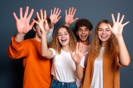 Capturing fun Five young happy people making selfie and smiling : Generative AIの素材