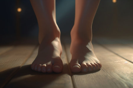 Beautiful feet Cropped image of beautiful female feet on hardwood floor : Generative AIの素材