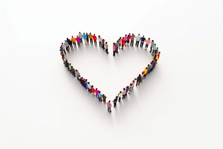 Collage of happy young people holding heart shapes against colorful backgrounds : Generative AIの素材