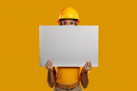 Beautiful young woman in hat holding plastic letters in mouth against yellow background : Generative AIの素材