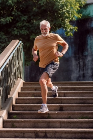Giving all his best to achieve success Full length of young man in sport clothing running up the stairs while exercising outside : Generative AIの素材