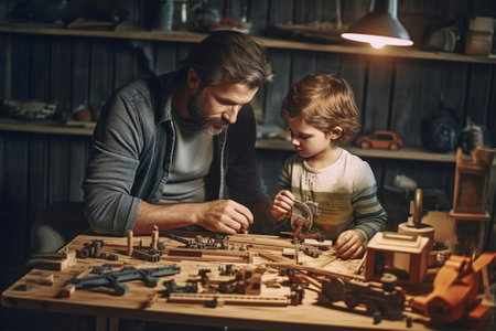 Creating something great together Top view of confident young man and little boy making ceramic pot on the pottery class : Generative AIの素材