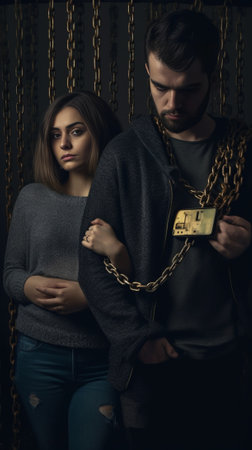 Financial problems Frustrated young man holding plastic card while sitting close to his wife at their apartment : Generative AIの素材