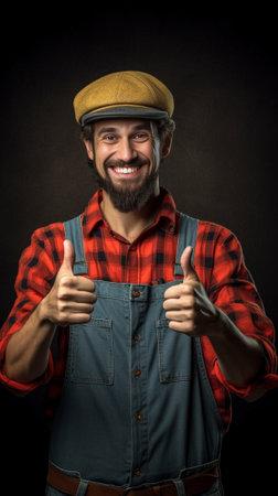 Happy young man in funky hat pointing camera while standing against colorful background : Generative AIの素材