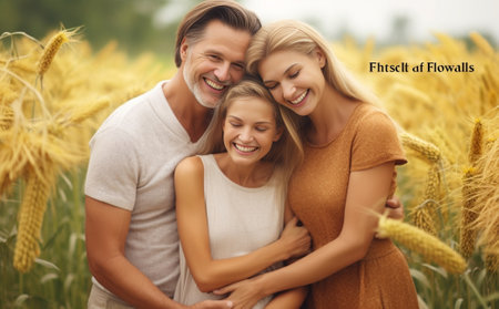 Happy young couple embracing while spending time outdoors with their family : Generative AIの素材