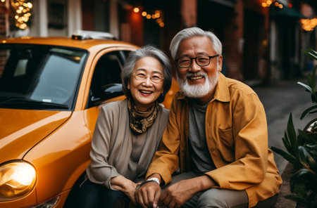 Happy senior couple Happy senior couple bonding to each other and smiling while woman holding keys in her hand : Generative AIの素材