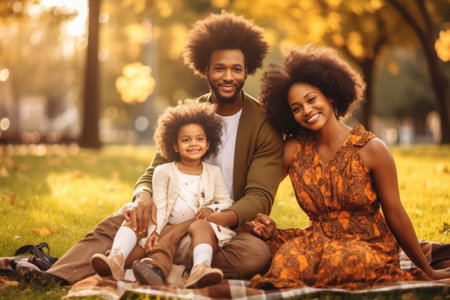 Happy family Happy family of five people bonding to each other and smiling while sitting outdoors together : Generative AIの素材