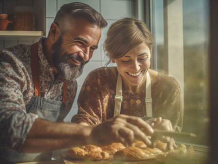 Cooking together Closeup of couple preparing food together : Generative AIの素材