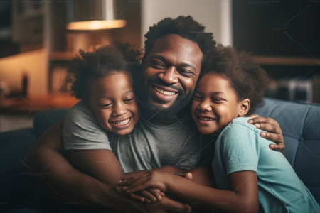 Happy young family smiling and embracing while bonding together at home : Generative AIの素材