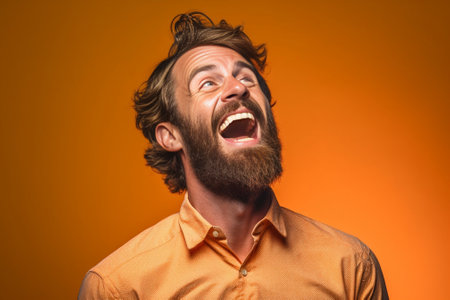 Dammit Handsome young bearded man screaming with eyes closed : Generative AIの素材