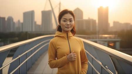 Feeling free and confident Full length of attractive young woman in sport clothing looking away while posing under the bridge outdoors : Generative AIの素材