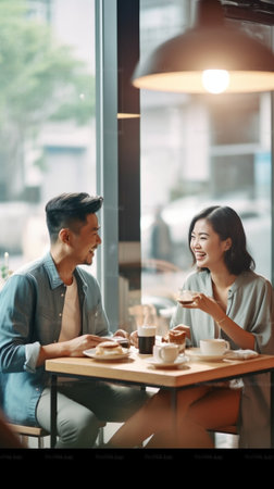 Good deal Young loving couple bonding to each other and looking at man sitting in front of them at the desk : Generative AIの素材