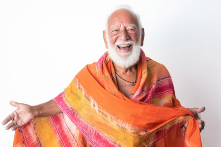 Grandpa from Australia Cheerful senior man holding flag of Australia and smiling at camera while standing against white background : Generative AIの素材