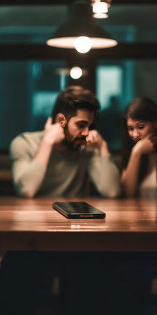 Feeling lonely at those moments Busy young man working on laptop and talking on the mobile phone with his daughter sitting on foreground and looking upset : Generative AIの素材
