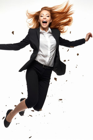 Falling in motion Studio shot of attractive young woman hovering in air : Generative AIの素材