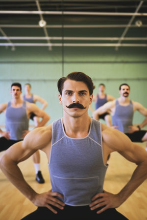 Full length of confident young man doing stretching exercises in gym : Generative AIの素材
