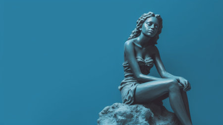 Feeling sensual Attractive young African woman looking at camera while lying against blue background : Generative AIの素材