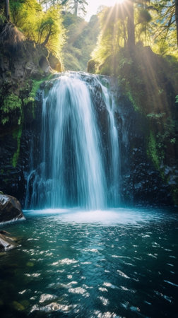 Get refreshed Shot of beautiful waterfall with text on it : Generative AIの素材