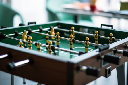 Foosball game Top view of foosball table on the wooden floor : Generative AIの素材