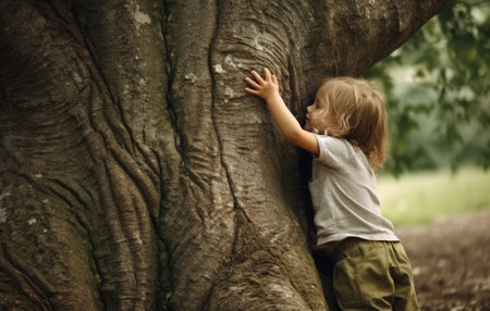 Loving the nature Closeup of hands gesturing heart shape on the tree : Generative AIの素材