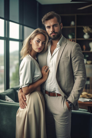 Irresistible Beautiful young semidressed couple bonding while spending time at home : Generative AIの素材