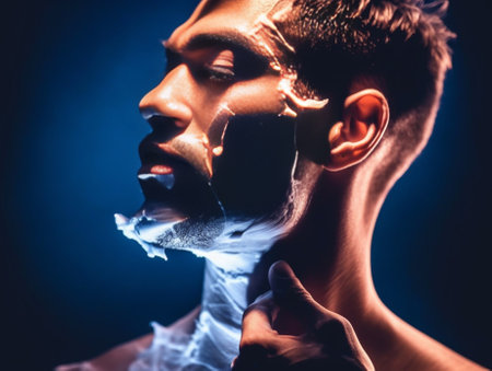 Shaving issues Collage of closeup images of young man shaving : Generative AIの素材