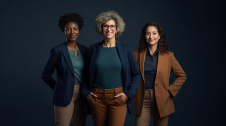 Pure perfection Full length of three attractive mixed race women looking at camera while standing against brown background : Generative AIの素材