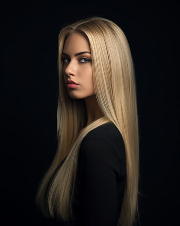 Sensual beauty Beautiful young blond hair women keeping eyes closed and posing while standing against grey background : Generative AIの素材