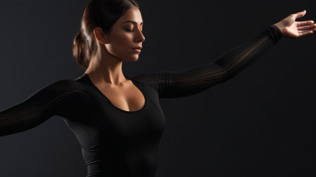 Woman stretching Side view of beautiful young woman in sports clothing doing stretching exercises : Generative AIの素材