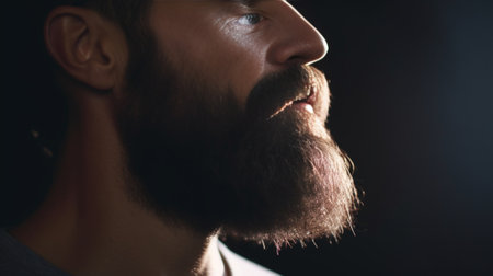 Perfect beard Closeup of young bearded man standing against grey background : Generative AIの素材