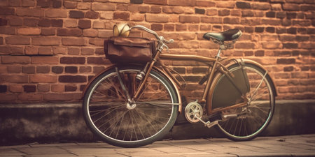 Vintage bicycle Beautiful vintage bicycle standing near the wall : Generative AIの素材