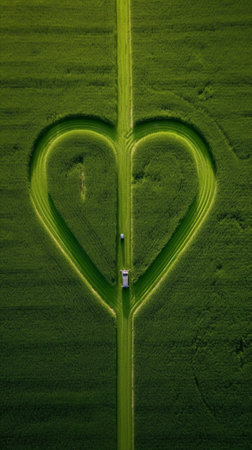 Symbol of love Couple making heart shape with hands lying on the grass : Generative AIの素材
