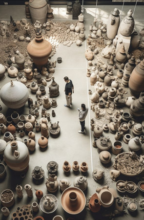 Ready to make something great Top view of potter standing near pottery wheel : Generative AIの素材