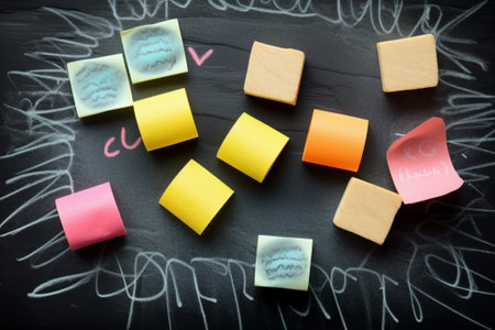 Yes or no Blackboard drawing of thumbs up and down with adhesive notes near them : Generative AIの素材