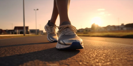 His best speed Close up of young man in sport clothing running while exercising outside : Generative AIの素材