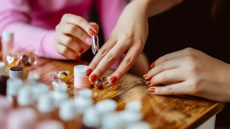 Nail pampering Closeup of manicure master preparing customers nails for manicure : Generative AIの素材