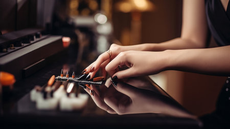She is manicure expert Closeup of manicure master at work : Generative AIの素材