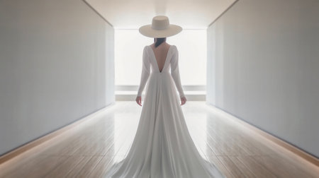 She is all about fashion Full length rear view of young woman looking in the mirror while trying on her sun hat : Generative AIの素材