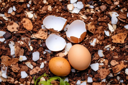 Organic eggs Top view of chicken and quail eggs lying on hay : Generative AIの素材