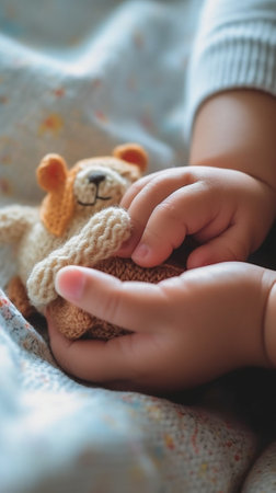 We are family Closeup of parents holding the tiny feet of their little baby : Generative AIの素材
