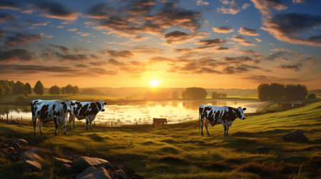 Morning Sunrise with Cows : Generative AIの素材