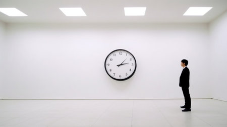 Time is money Thoughtful young man in formalwear looking at the wall clock : Generative AIの素材